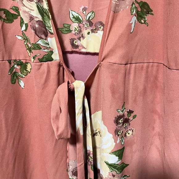 Twik Floral Wrap Dress Pink Rust Midi Size L - Picture 3 of 13